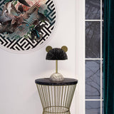 Mid Century Modern Minos Table Lamp with Green Terrazzo Base and Dark Green Plush Shade