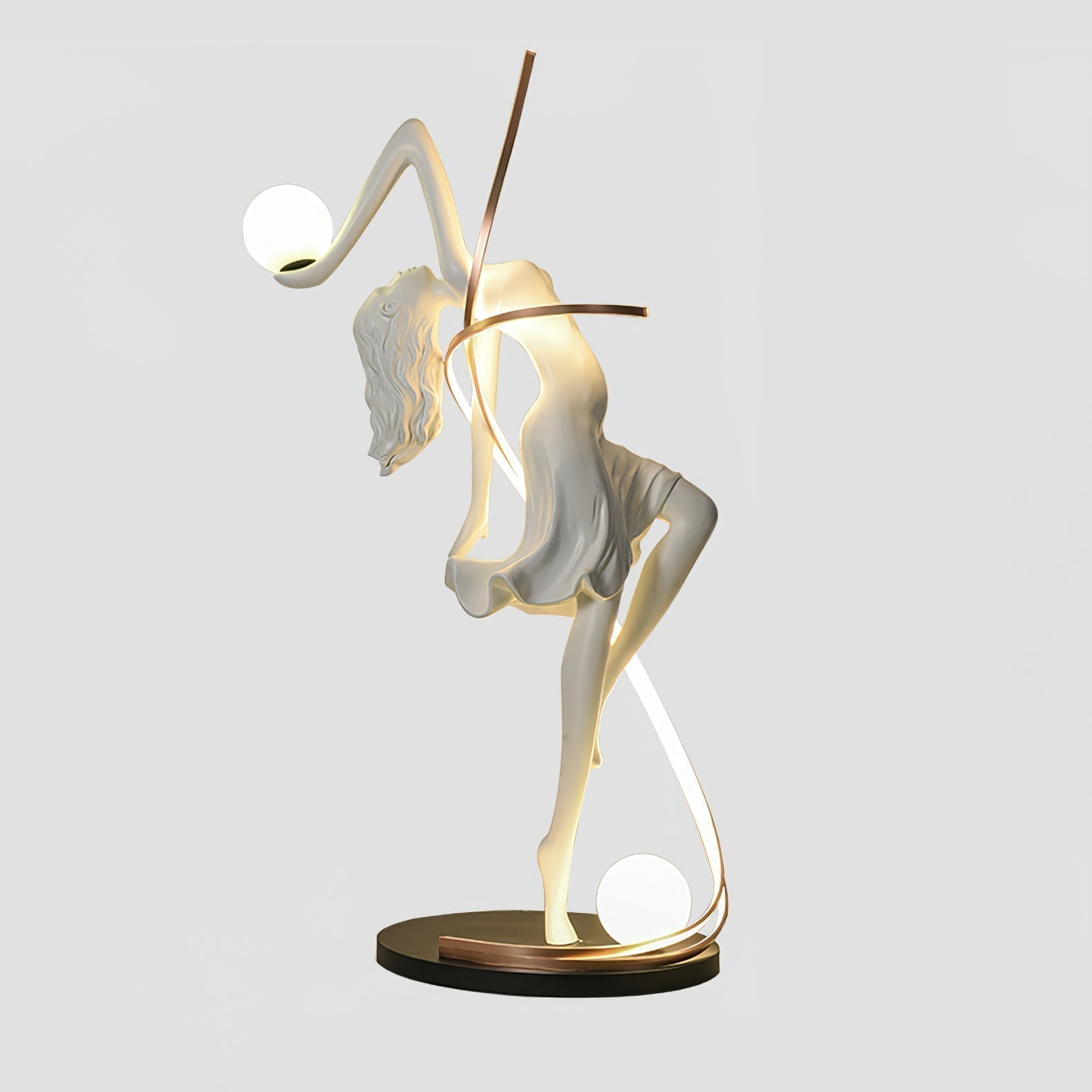 Modern Art Deco Goddess Statue Floor Lamp Elegant Female Figure Standing Light with Dual Globes