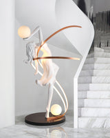Modern Art Deco Goddess Statue Floor Lamp Elegant Female Figure Standing Light with Dual Globes
