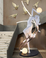 Modern Art Deco Goddess Statue Floor Lamp Elegant Female Figure Standing Light with Dual Globes