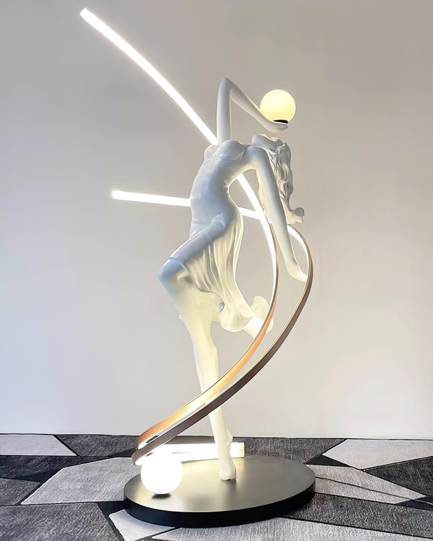 Modern Art Deco Goddess Statue Floor Lamp Elegant Female Figure Standing Light with Dual Globes
