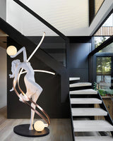 Modern Art Deco Goddess Statue Floor Lamp Elegant Female Figure Standing Light with Dual Globes