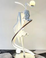 Modern Art Deco Goddess Statue Floor Lamp Elegant Female Figure Standing Light with Dual Globes