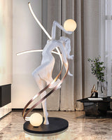 Modern Art Deco Goddess Statue Floor Lamp Elegant Female Figure Standing Light with Dual Globes