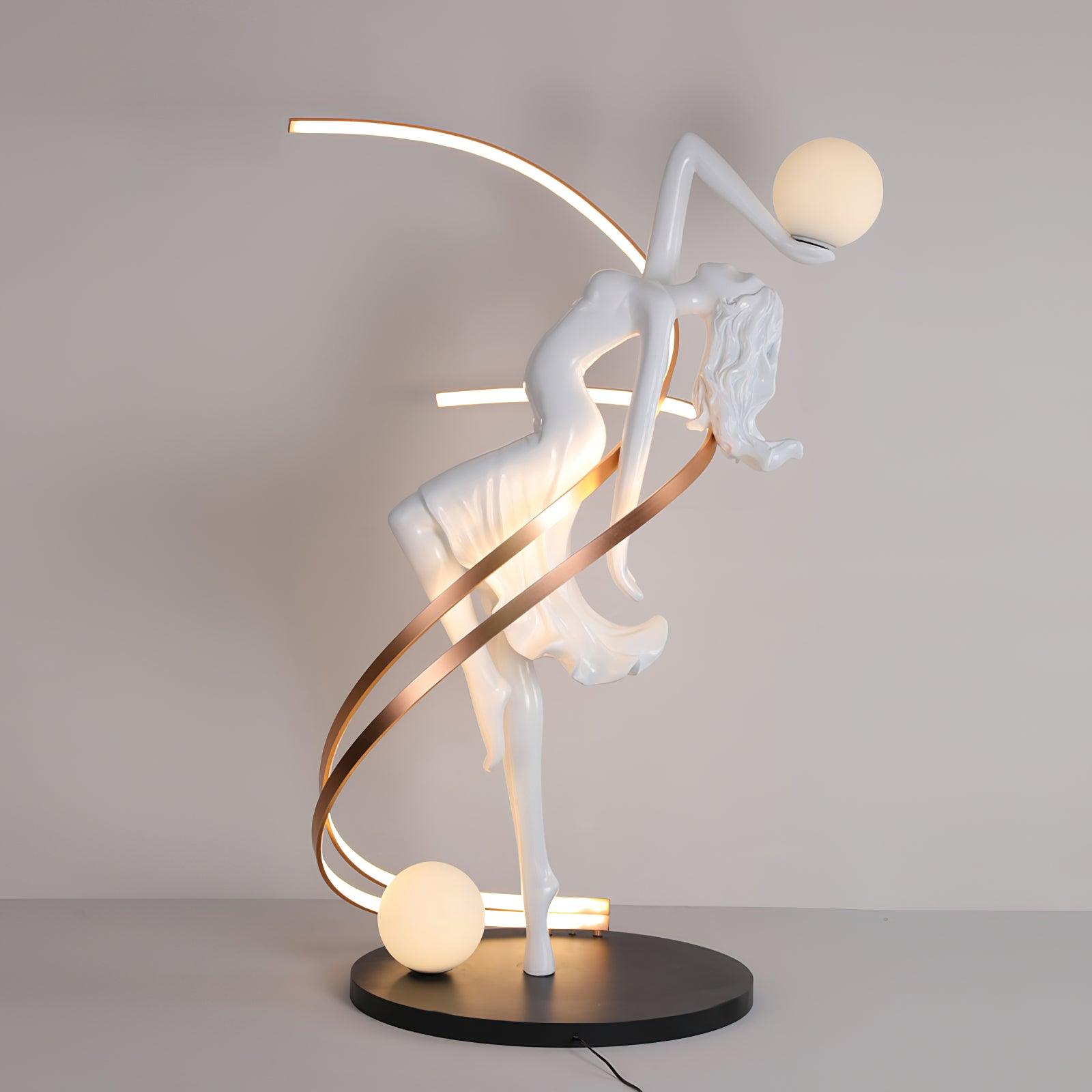 Modern Art Deco Goddess Statue Floor Lamp Elegant Female Figure Standing Light with Dual Globes