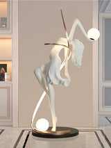 Modern Art Deco Goddess Statue Floor Lamp Elegant Female Figure Standing Light with Dual Globes