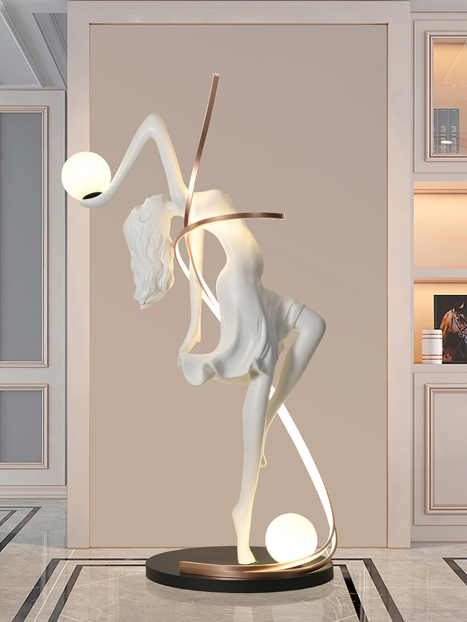 Modern Art Deco Goddess Statue Floor Lamp Elegant Female Figure Standing Light with Dual Globes