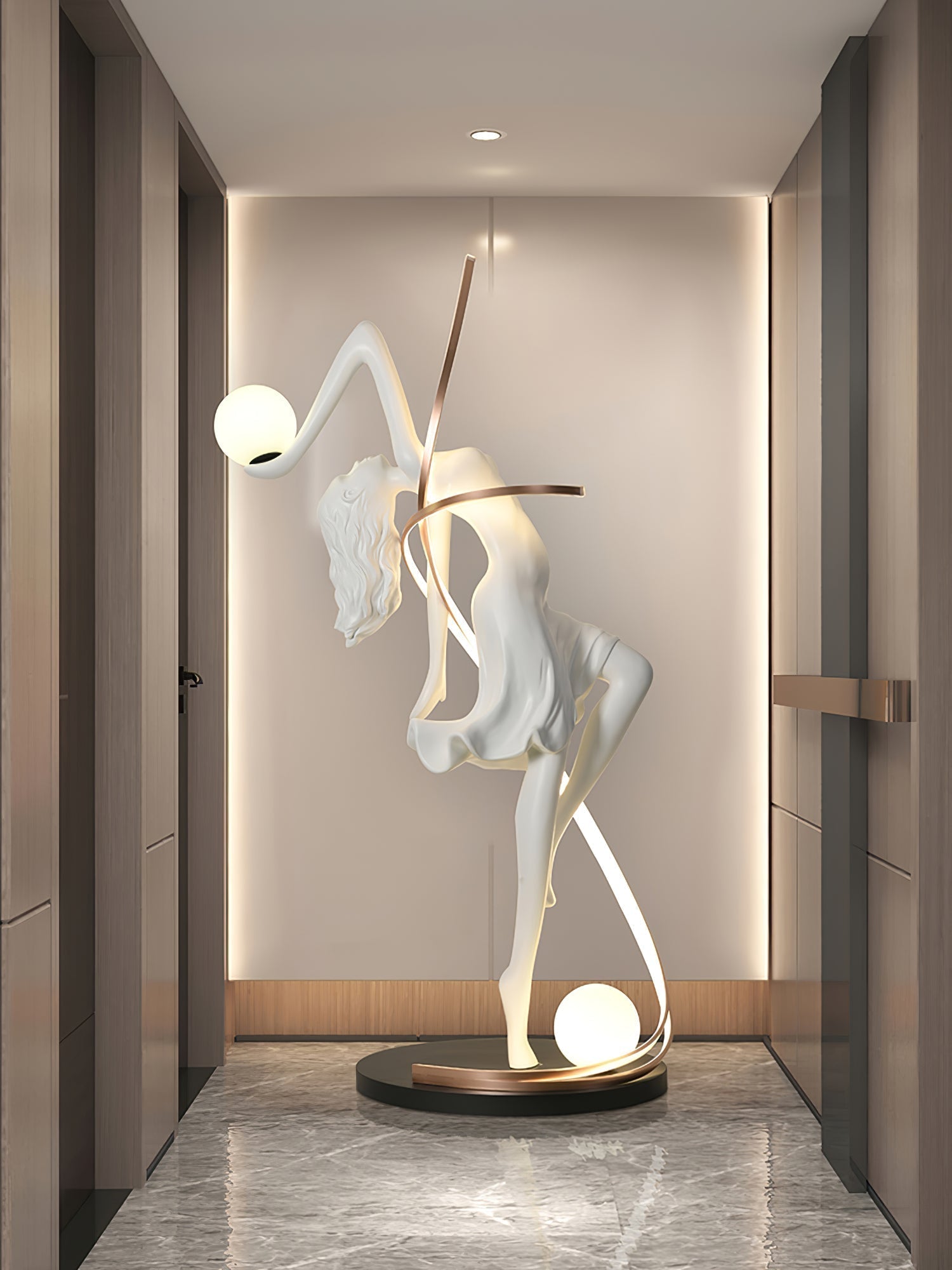 Modern Art Deco Goddess Statue Floor Lamp Elegant Female Figure Standing Light with Dual Globes