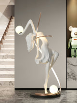 Modern Art Deco Goddess Statue Floor Lamp Elegant Female Figure Standing Light with Dual Globes