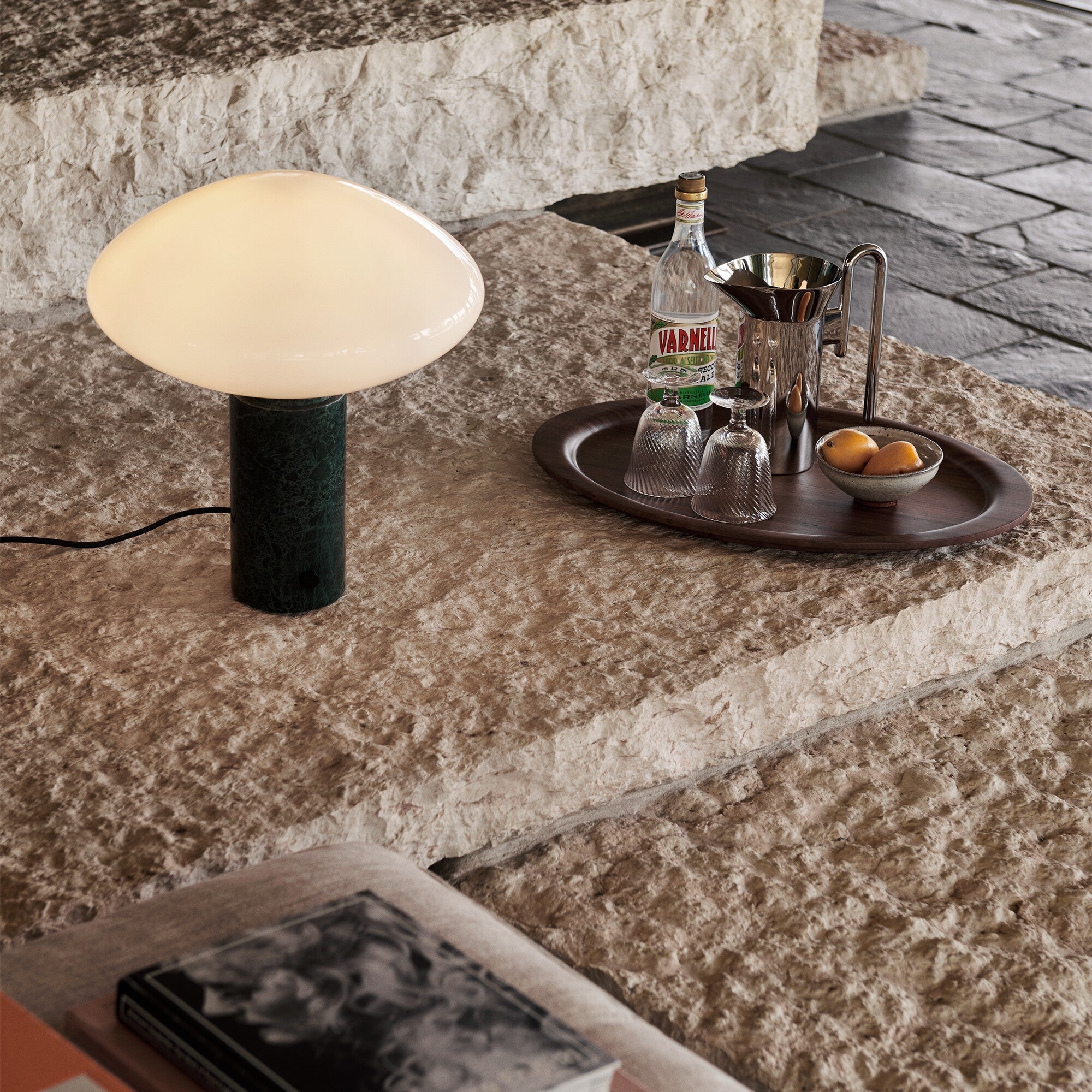 Modern Green Marble Table Lamp with Frosted White Glass Globe Shade