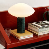 Modern Green Marble Table Lamp with Frosted White Glass Globe Shade
