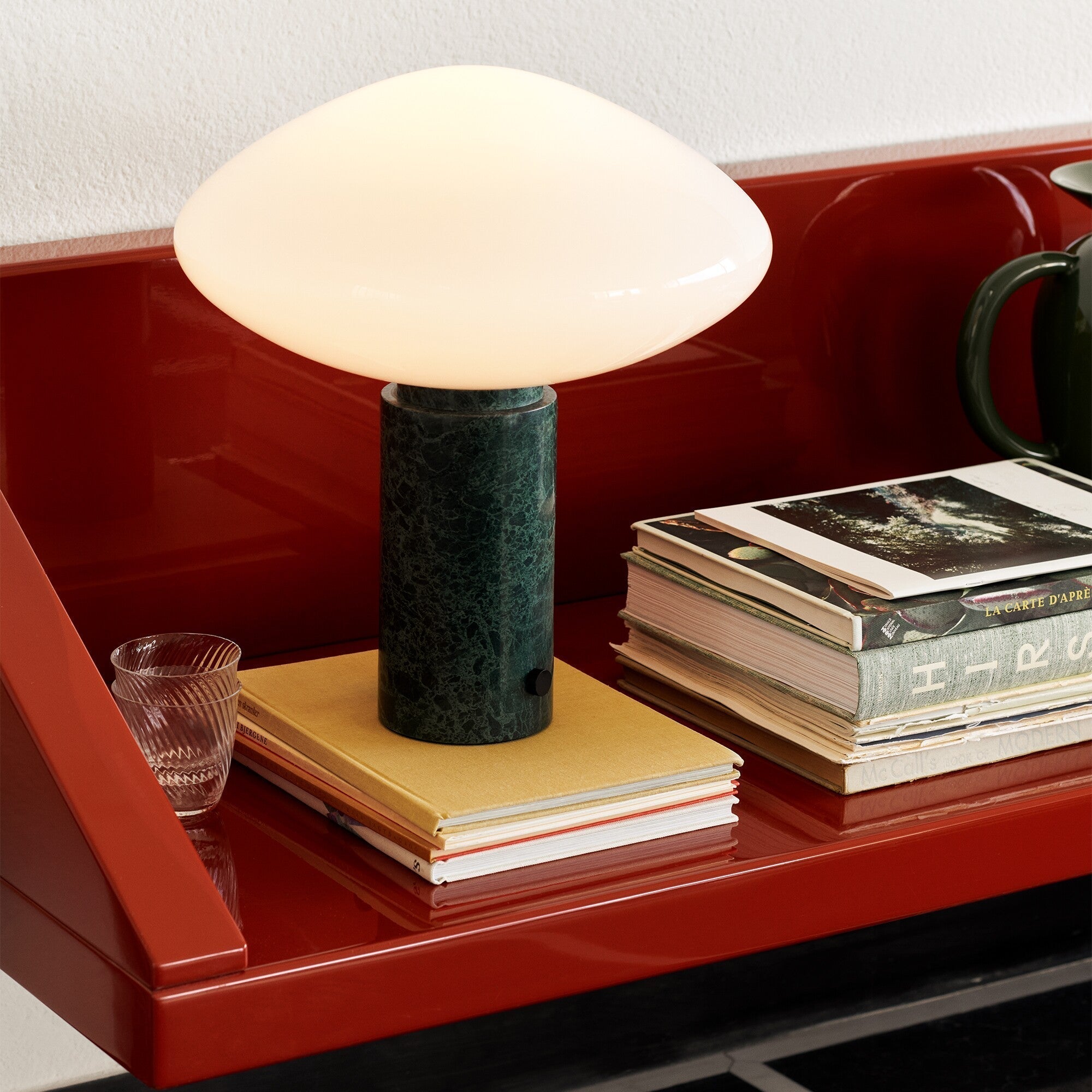 Modern Green Marble Table Lamp with Frosted White Glass Globe Shade