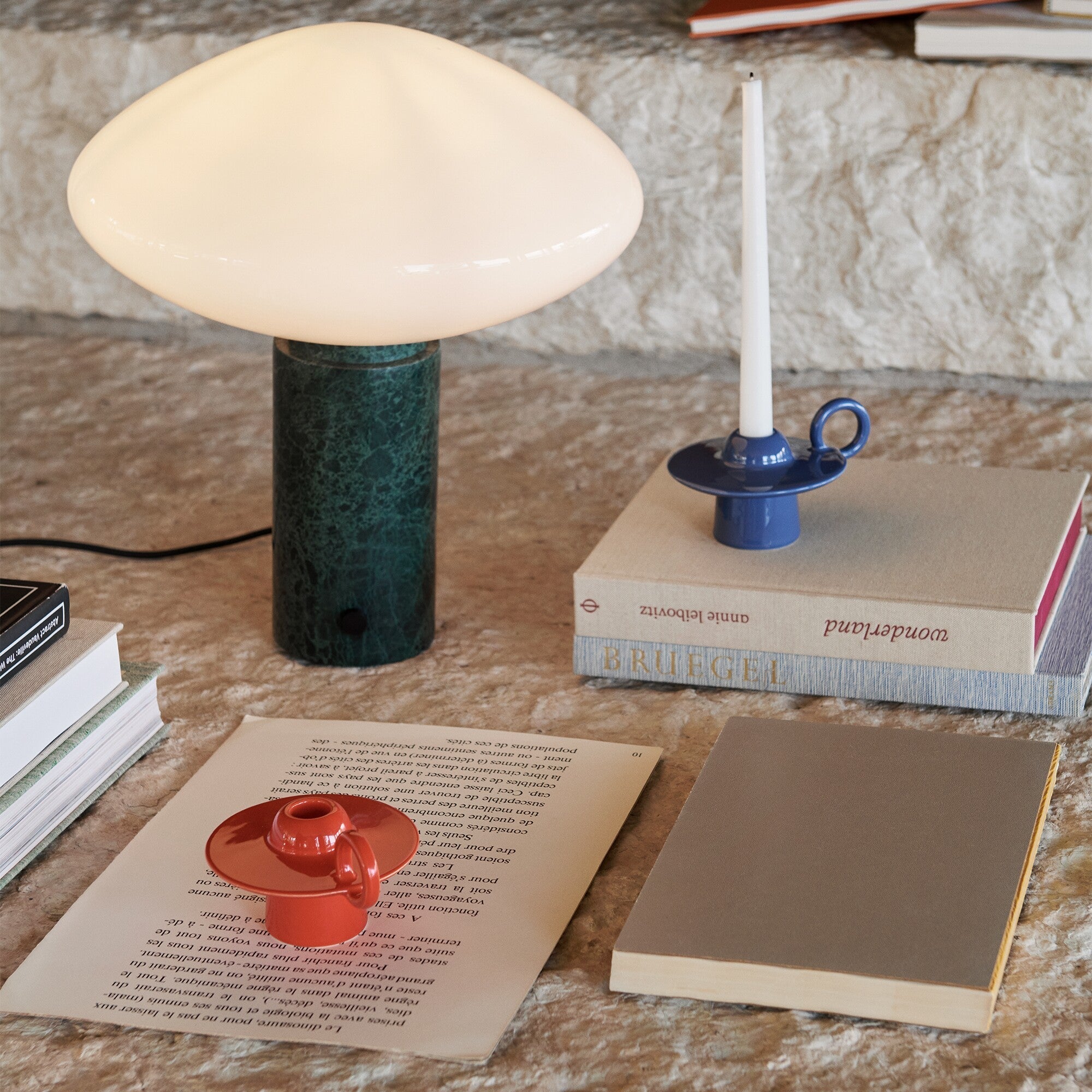Modern Green Marble Table Lamp with Frosted White Glass Globe Shade