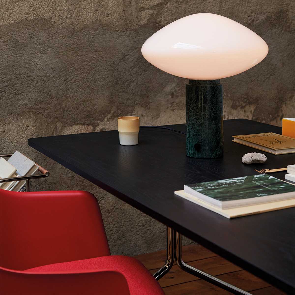 Modern Green Marble Table Lamp with Frosted White Glass Globe Shade