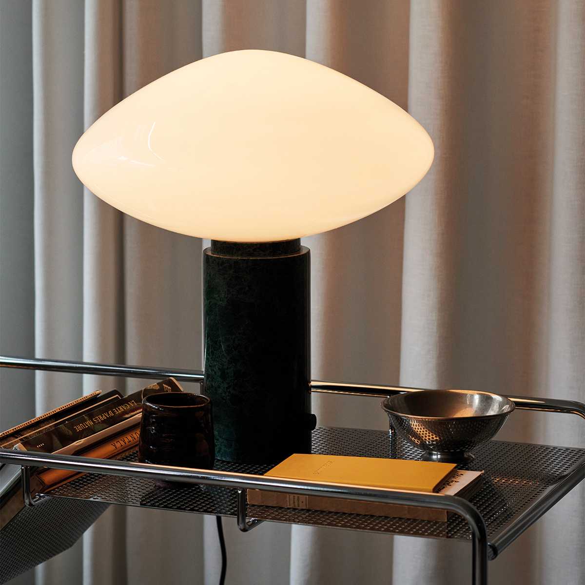 Modern Green Marble Table Lamp with Frosted White Glass Globe Shade