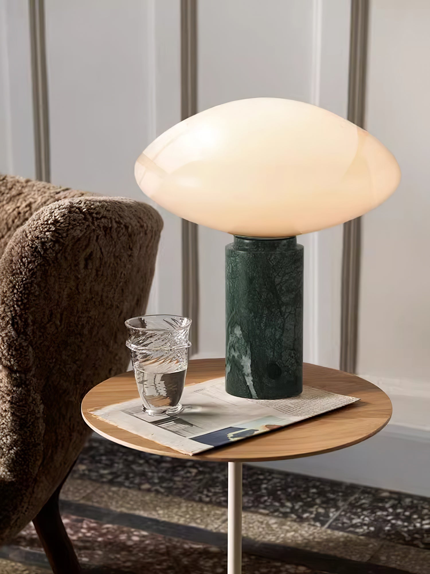 Modern Green Marble Table Lamp with Frosted White Glass Globe Shade