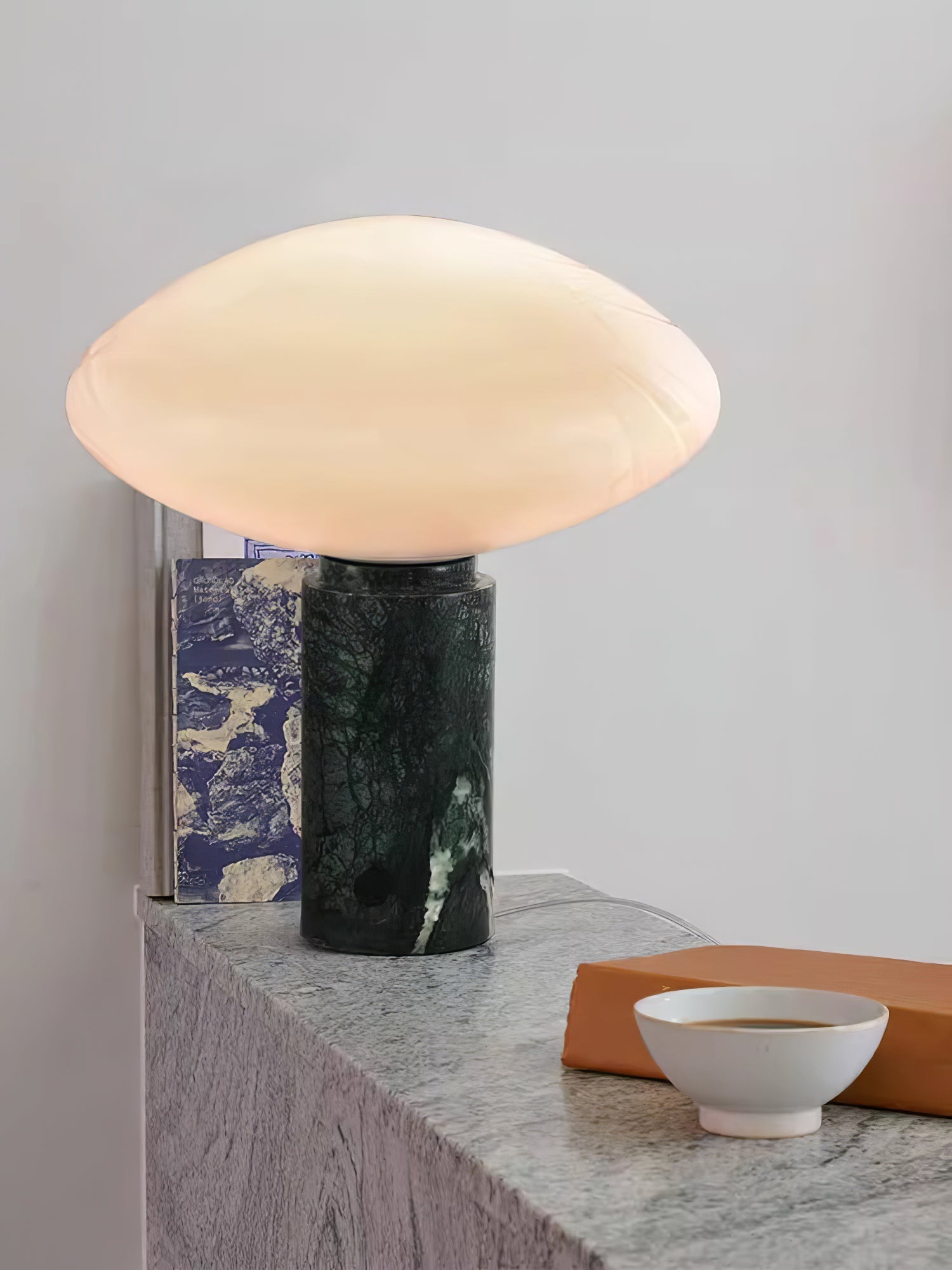 Modern Green Marble Table Lamp with Frosted White Glass Globe Shade