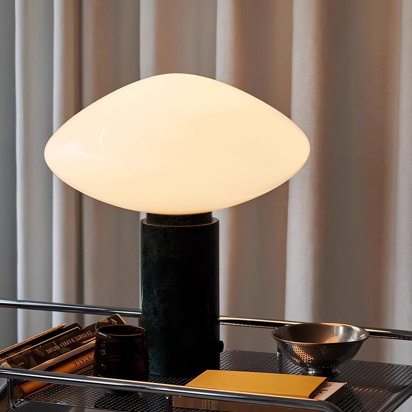 Modern Green Marble Table Lamp with Frosted White Glass Globe Shade