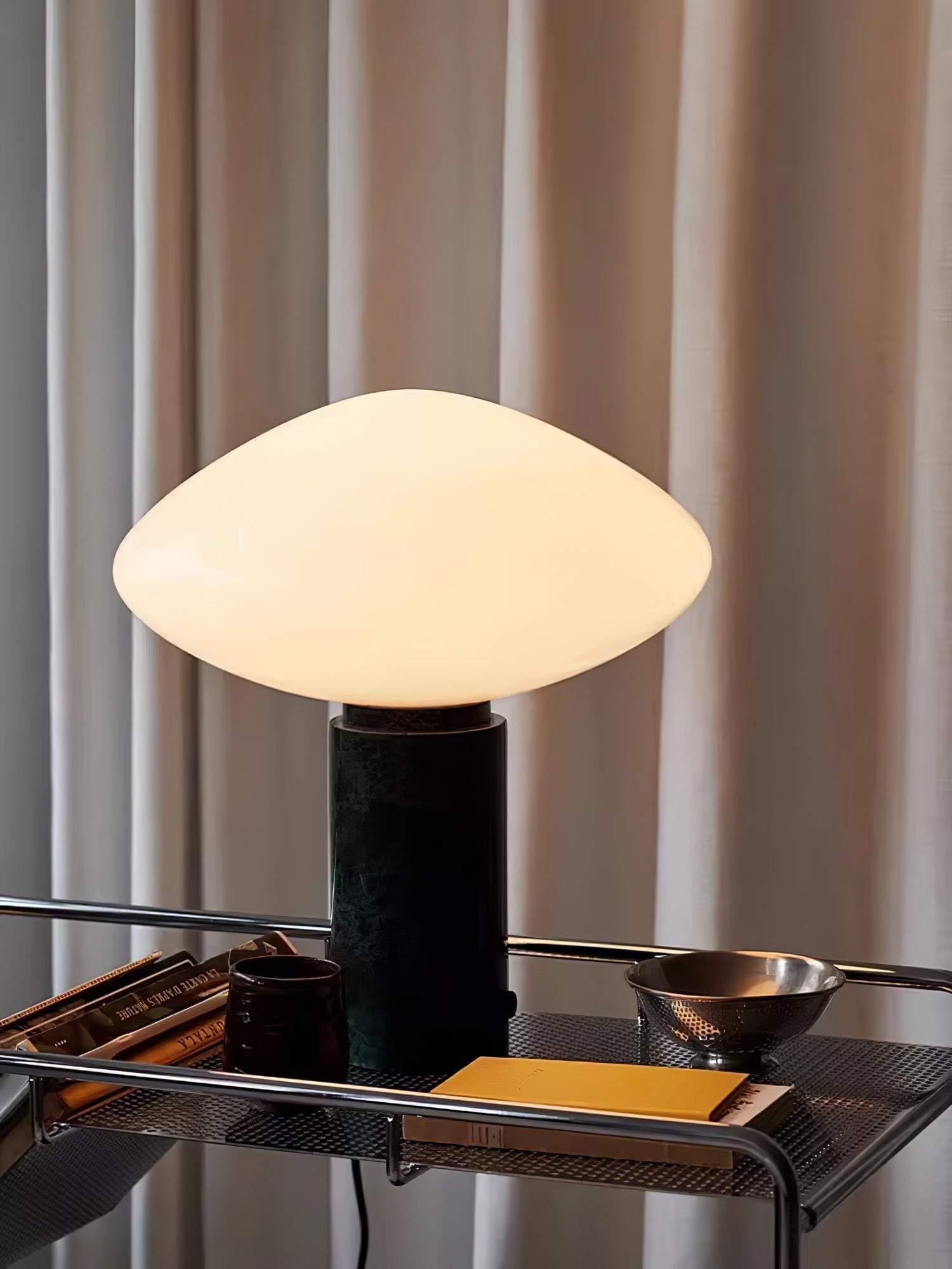 Modern Green Marble Table Lamp with Frosted White Glass Globe Shade
