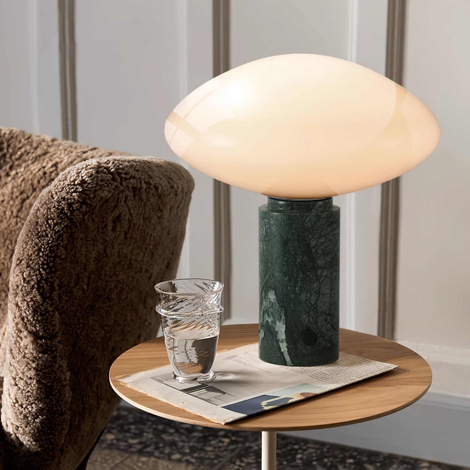 Modern Green Marble Table Lamp with Frosted White Glass Globe Shade
