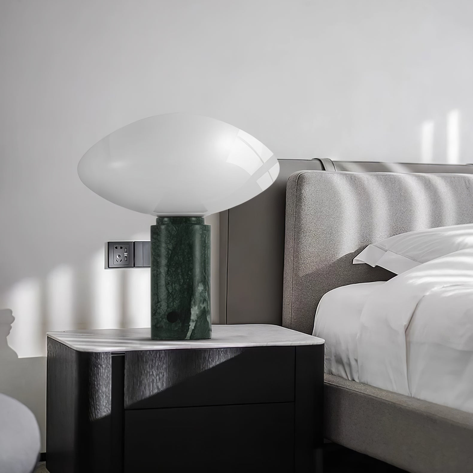 Modern Green Marble Table Lamp with Frosted White Glass Globe Shade