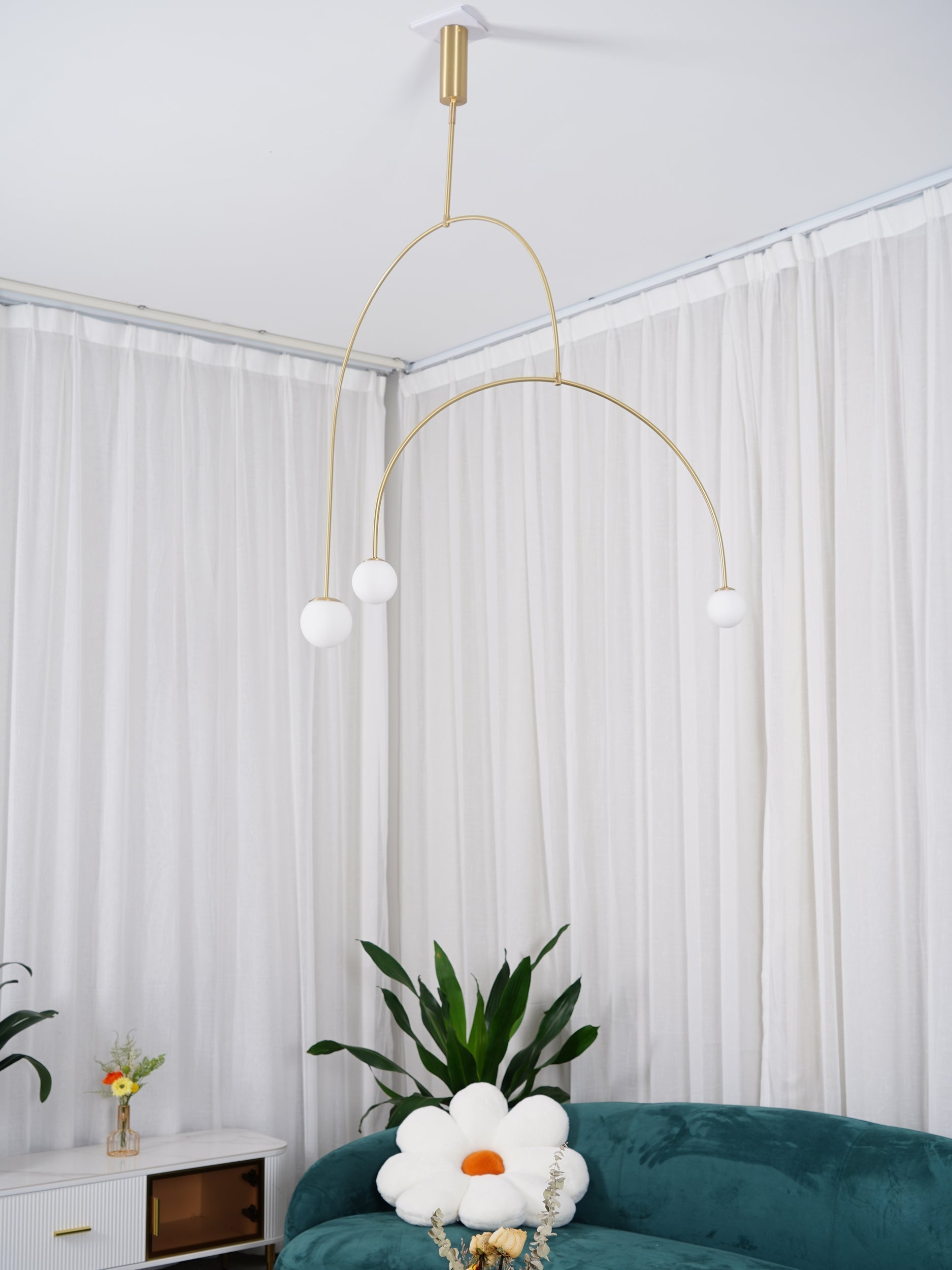 Modern Minimalist Linear Mobile Chandelier with Opal Glass Globes and Black Finish