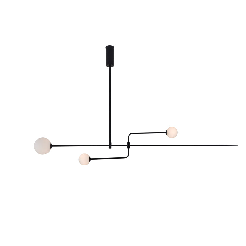 Modern Minimalist Linear Mobile Chandelier with Opal Glass Globes and Black Finish