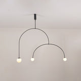 Modern Minimalist Linear Mobile Chandelier with Opal Glass Globes and Black Finish