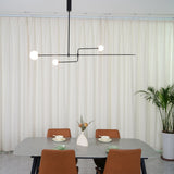 Modern Minimalist Linear Mobile Chandelier with Opal Glass Globes and Black Finish