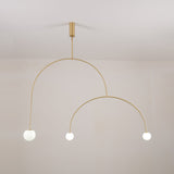 Modern Minimalist Linear Mobile Chandelier with Opal Glass Globes and Black Finish