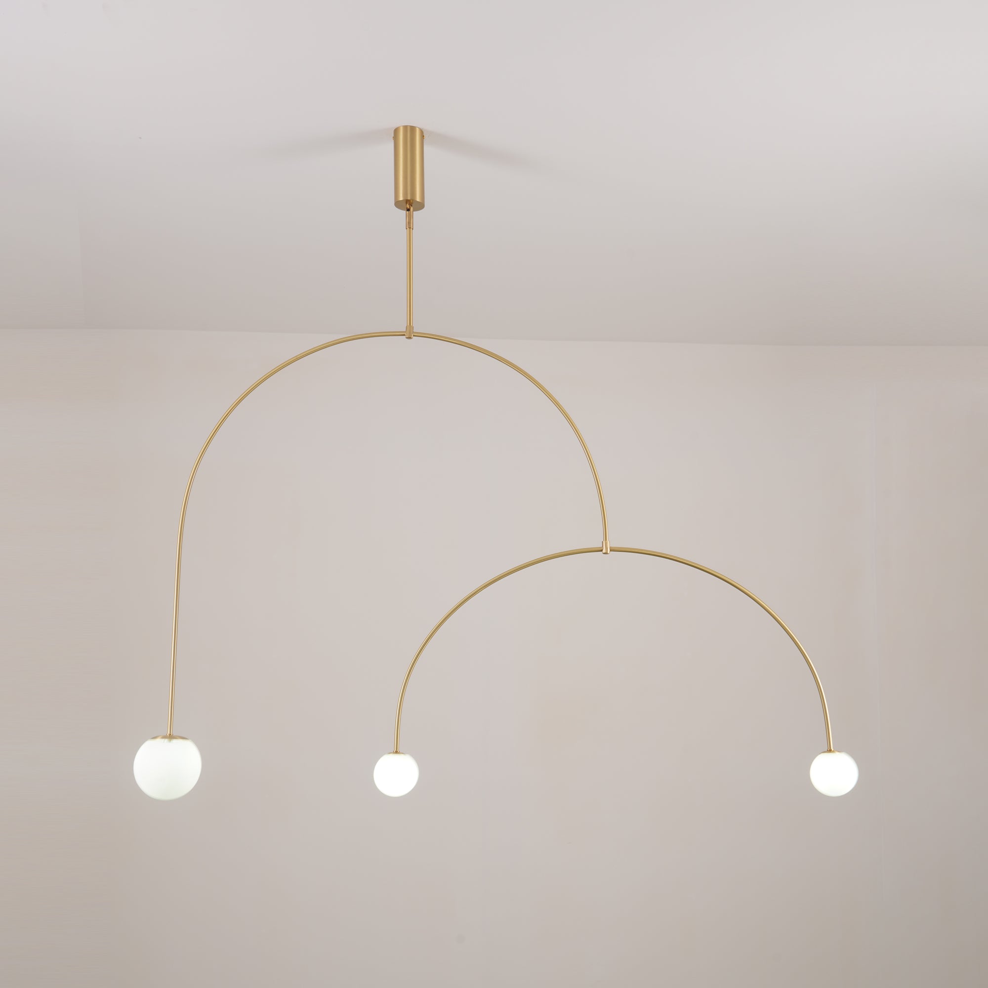Modern Minimalist Linear Mobile Chandelier with Opal Glass Globes and Black Finish
