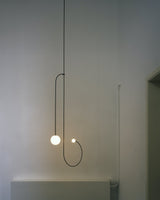 Modern Minimalist Linear Mobile Chandelier with Opal Glass Globes and Black Finish