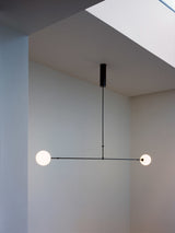 Modern Minimalist Linear Mobile Chandelier with Opal Glass Globes and Black Finish