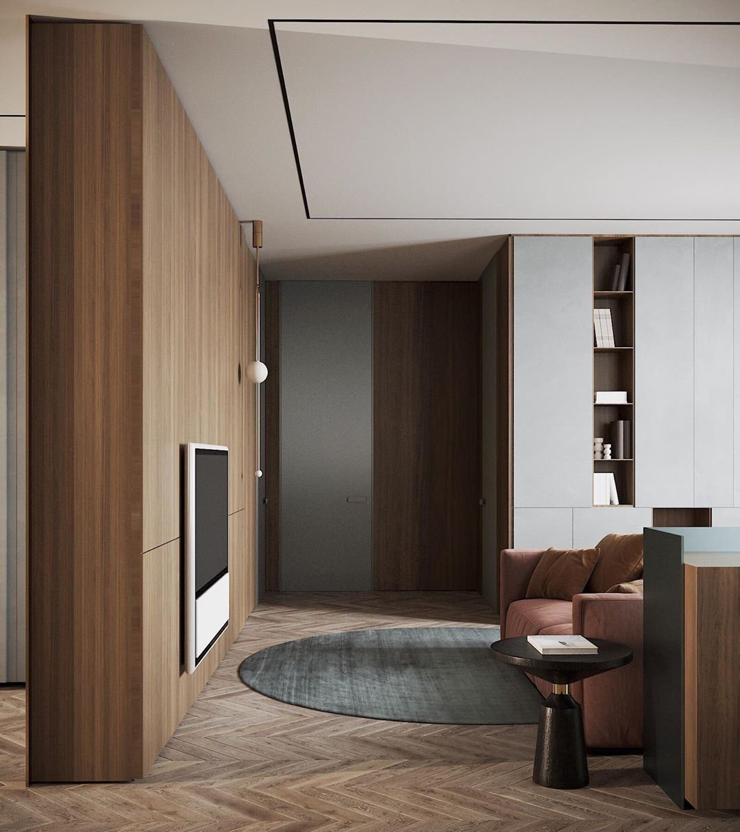 Modern Minimalist Linear Mobile Chandelier with Opal Glass Globes and Black Finish