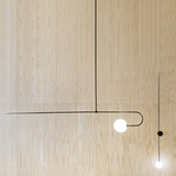 Modern Minimalist Linear Mobile Chandelier with Opal Glass Globes and Black Finish