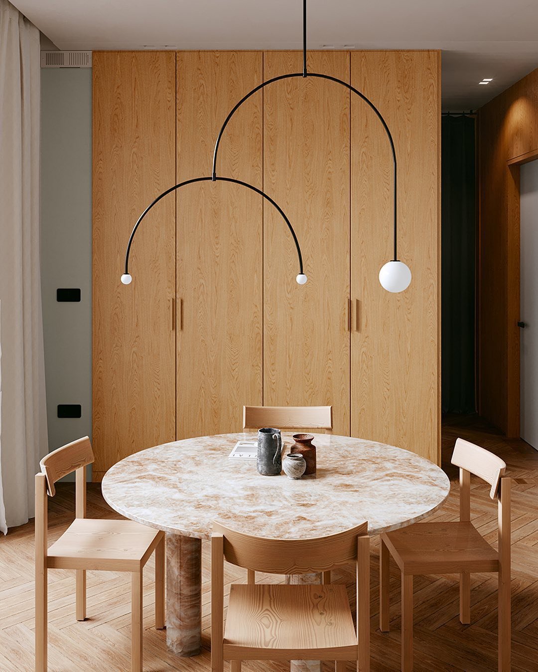Modern Minimalist Linear Mobile Chandelier with Opal Glass Globes and Black Finish