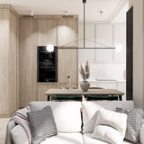 Modern Minimalist Linear Mobile Chandelier with Opal Glass Globes and Black Finish