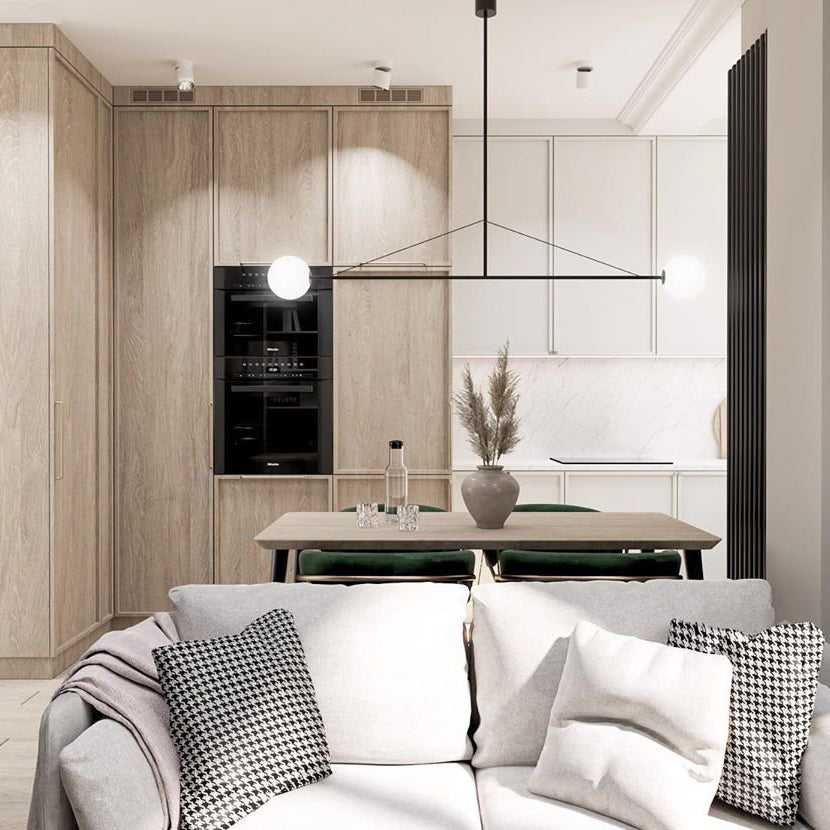 Modern Minimalist Linear Mobile Chandelier with Opal Glass Globes and Black Finish