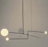 Modern Minimalist Linear Mobile Chandelier with Opal Glass Globes and Black Finish