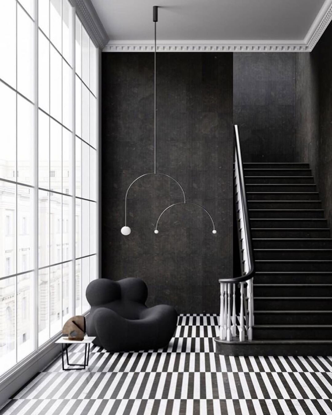 Modern Minimalist Linear Mobile Chandelier with Opal Glass Globes and Black Finish