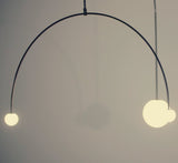 Modern Minimalist Linear Mobile Chandelier with Opal Glass Globes and Black Finish