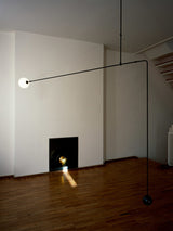 Modern Minimalist Linear Mobile Chandelier with Opal Glass Globes and Black Finish