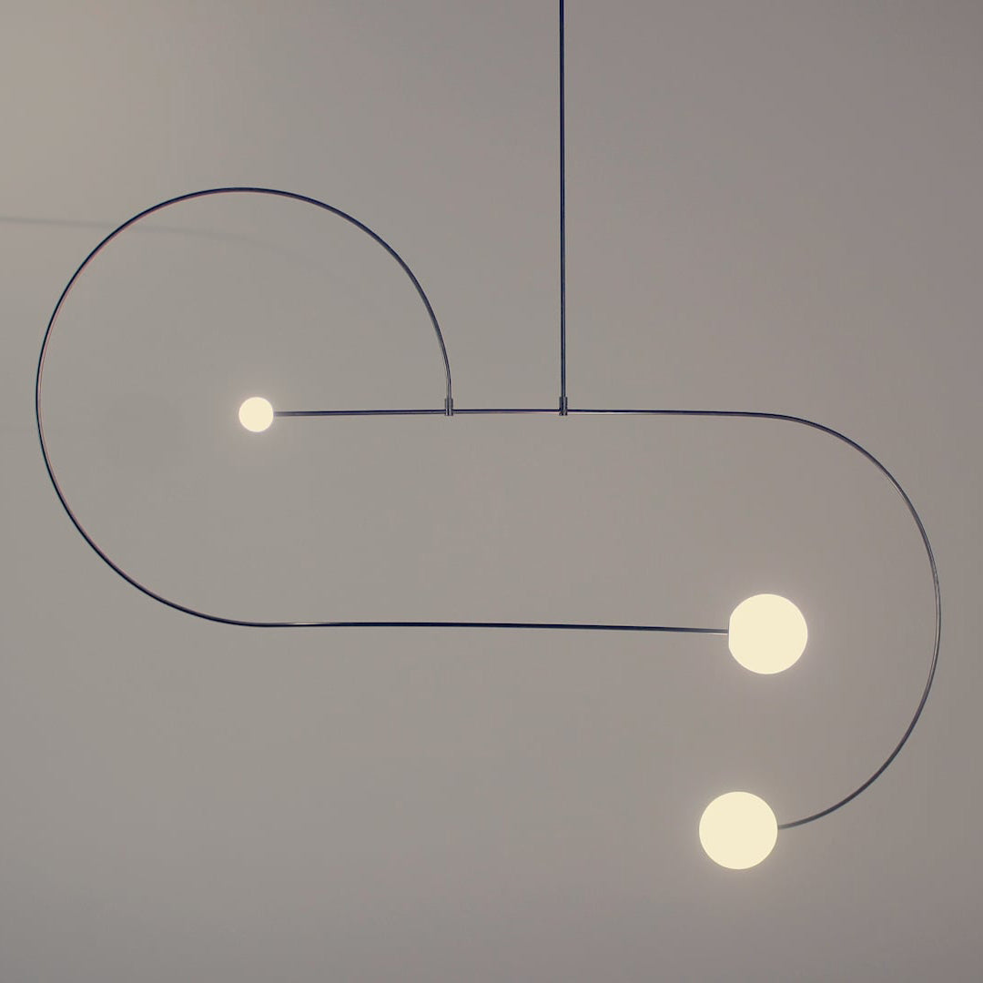 Modern Minimalist Linear Mobile Chandelier with Opal Glass Globes and Black Finish