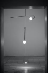 Modern Minimalist Linear Mobile Chandelier with Opal Glass Globes and Black Finish