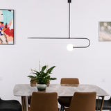 Modern Minimalist Linear Mobile Chandelier with Opal Glass Globes and Black Finish