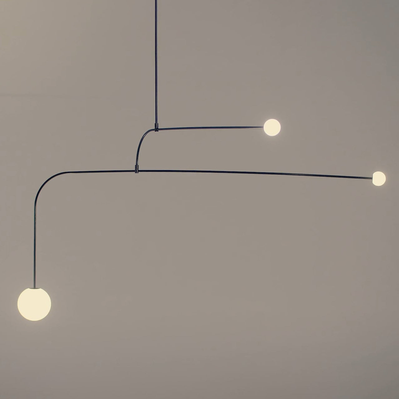 Modern Minimalist Linear Mobile Chandelier with Opal Glass Globes and Black Finish
