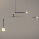 Modern Minimalist Linear Mobile Chandelier with Opal Glass Globes and Black Finish