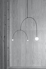 Modern Minimalist Linear Mobile Chandelier with Opal Glass Globes and Black Finish