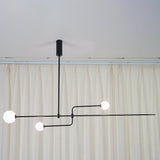 Modern Minimalist Linear Mobile Chandelier with Opal Glass Globes and Black Finish