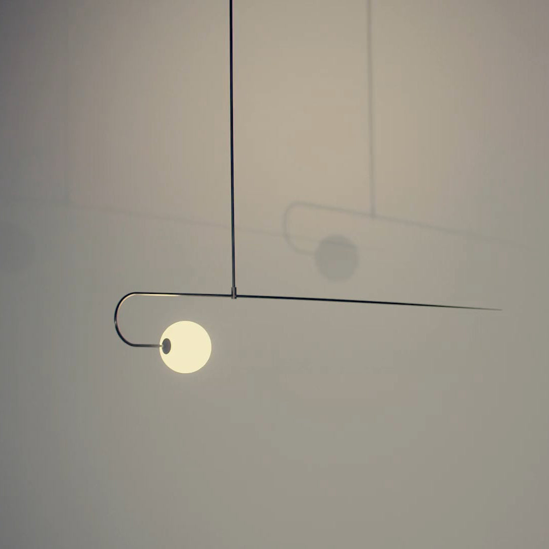 Modern Minimalist Linear Mobile Chandelier with Opal Glass Globes and Black Finish